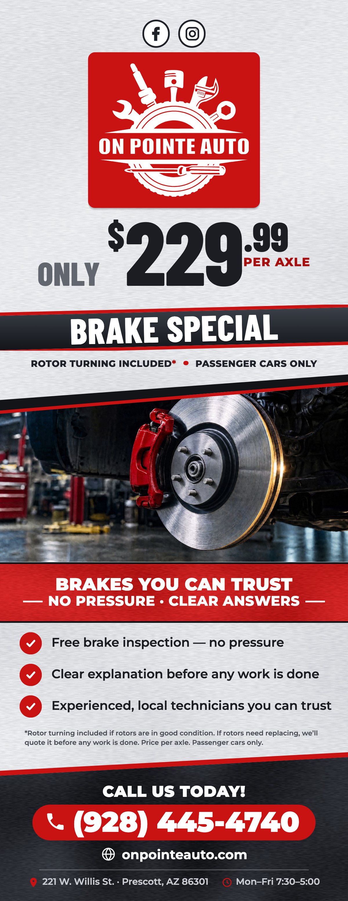 Brake special flyer: $229.99 per axle